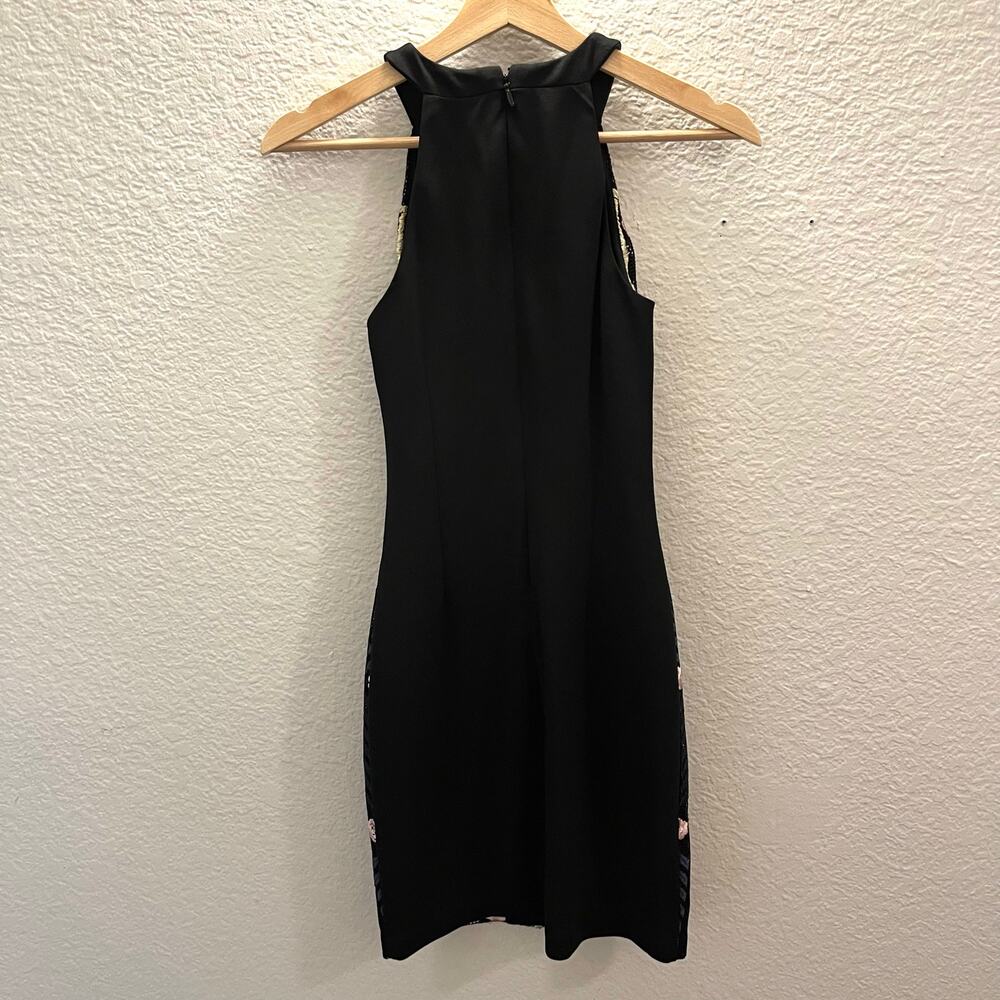 Vintage Guess Embroidered Halter Dress Black Floral Y2K Bodycon Size 0 Sheath - Picture 5 of 12